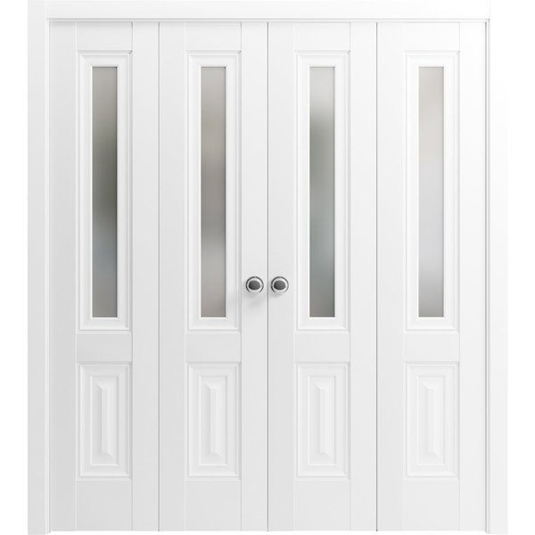 Sartodoors Sliding French Pocket Door 28 x 80in, Nordic White W/ Frosted Glass, Kit Trims Rail Hardware SETE6933PD-NOR-28